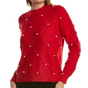 Nanette Lepore Red Pearl Holiday Scarlet Sweater Festive Feminine Medium